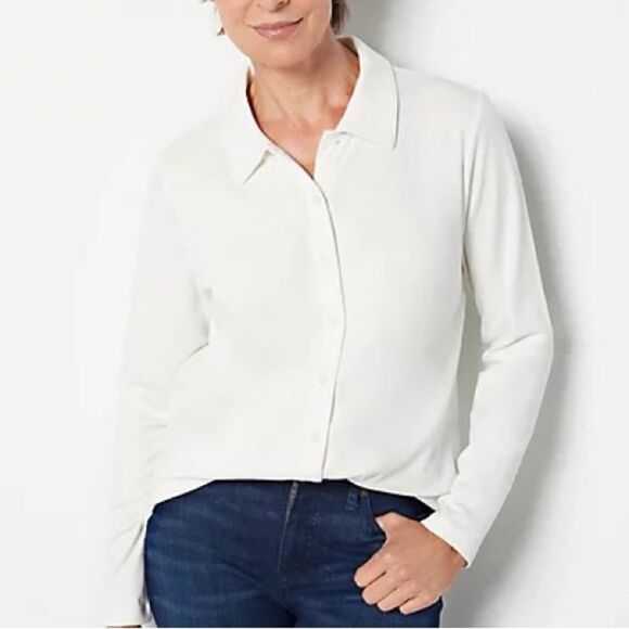 Isaac Mizrahi Live! Essentials Pima Cotton Button Front Top - Picture 1 of 2